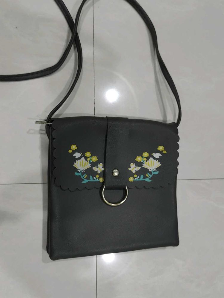 Grey Floral Sling Bag