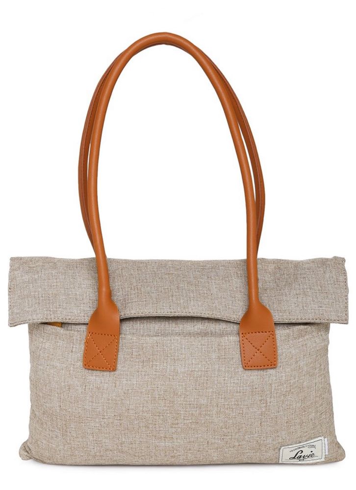 Minimalist Beige Tote with Tan Faux Leather Straps