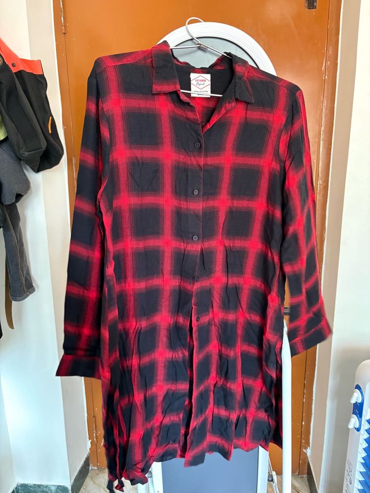 Red &amp; Black Plaid Shirt Dress