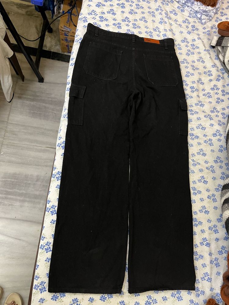 Black Cargo Wide Leg Pants
