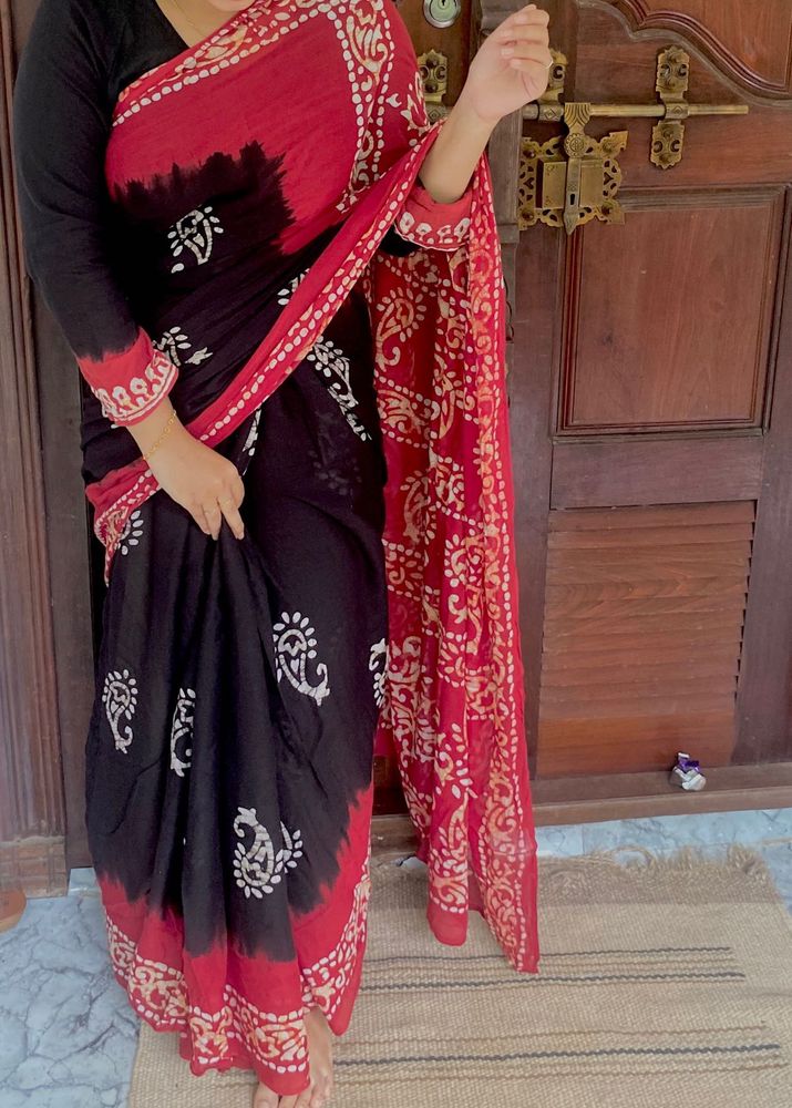 Elegant Red &amp; Black Saree