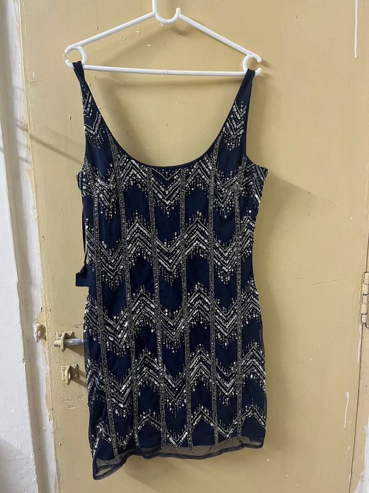 Navy embellished Beaded Mini Dress