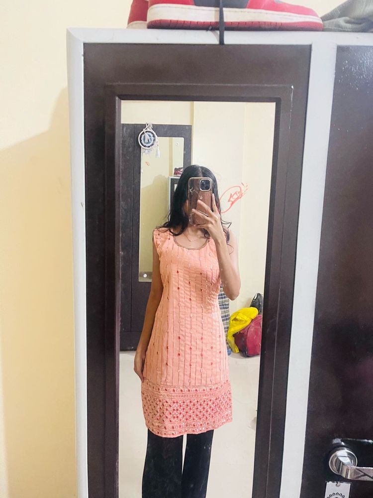 Peach Embroidered Kurta