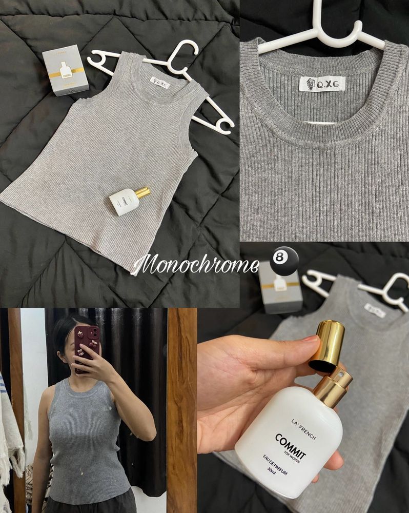 Gray Ribbed Tank Top With LA’ French Perfume