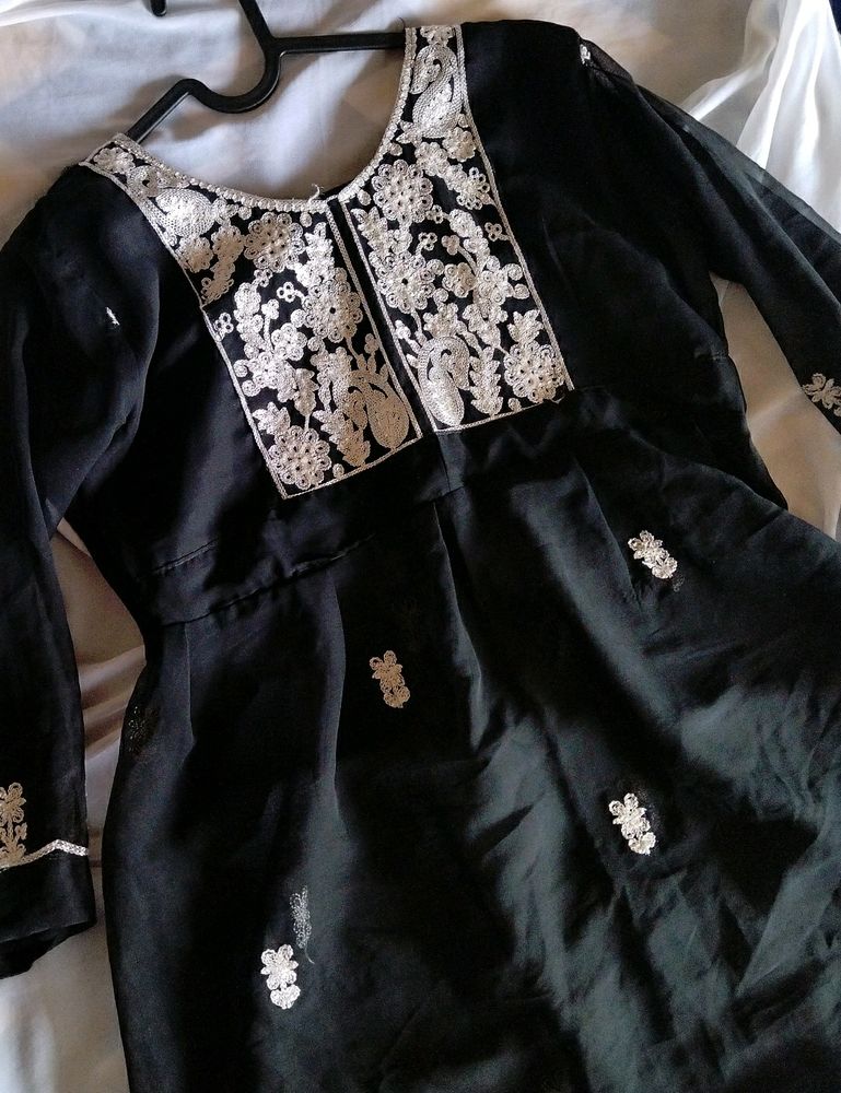 Short Black Chikankari Kurti