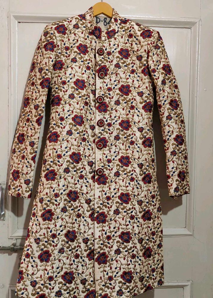 Rad+Blue Floral Design Sherwani
