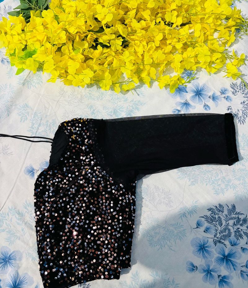 Sequin Embellished Black Blouse