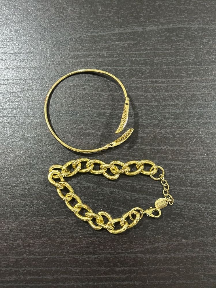 Gold Bangle &amp; Chain Bracelet Set