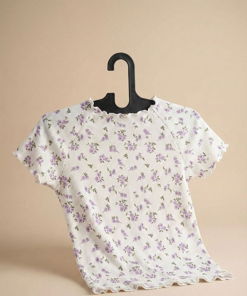 Floral Print Ribbed Tee