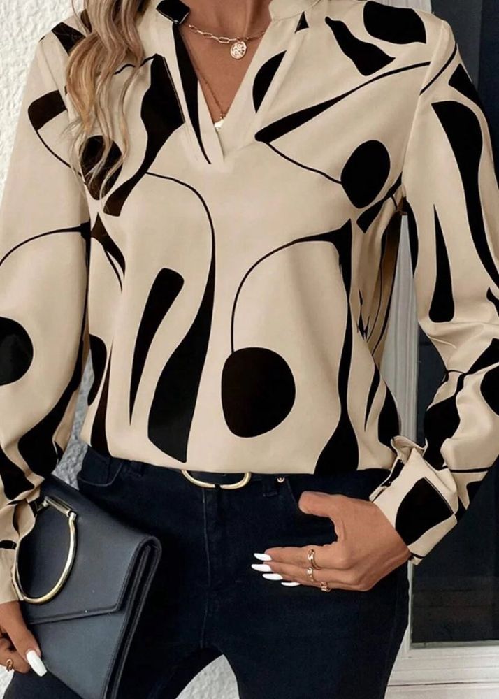 Abstract Printed Mandarin Top