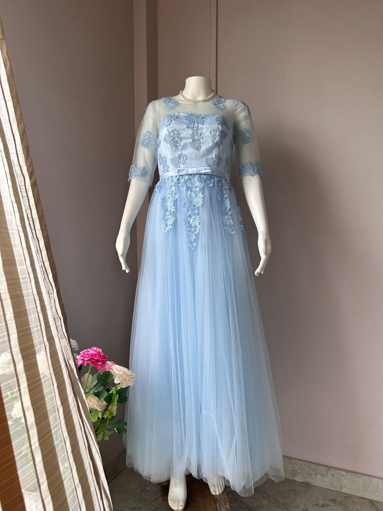 Blue Lace Embellished Luxe Gown