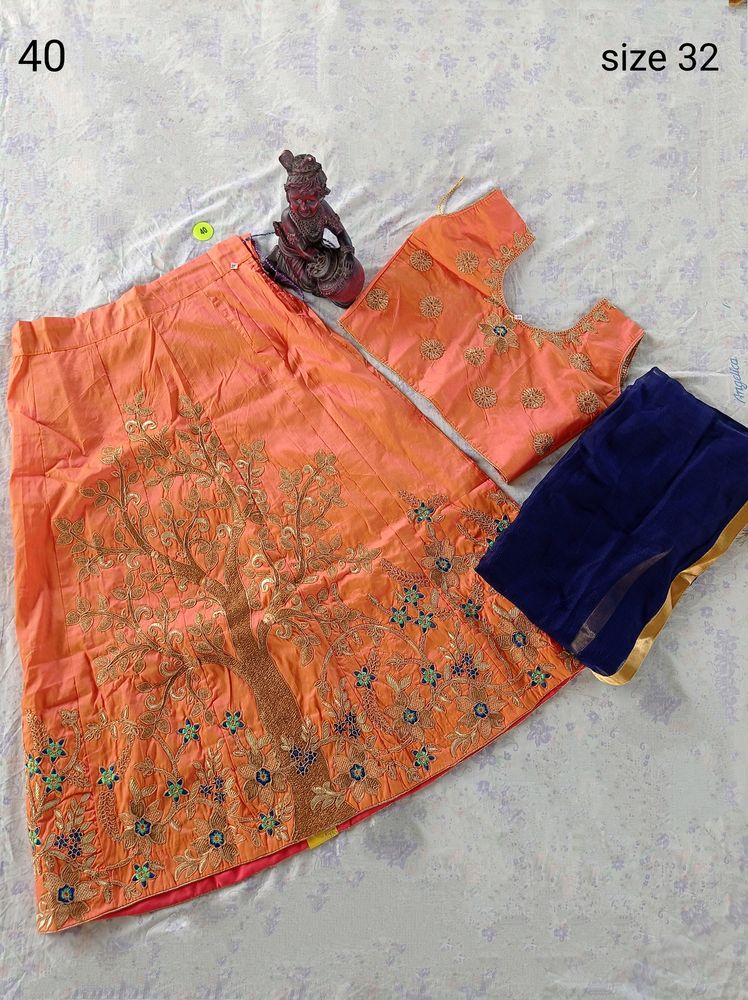32 No. Peach Silk Lehanga Choli