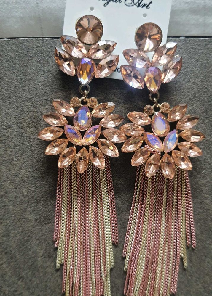 Glamorous Blush Crystal &amp; Chain Earrings