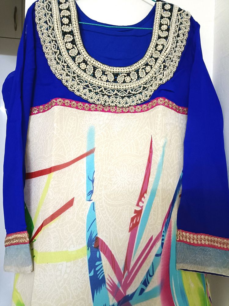 Moti Neck Work Stitch Georgette Kurta With Inner