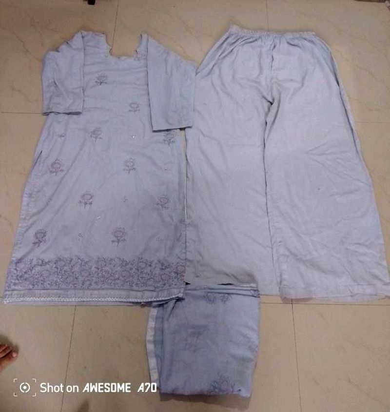 Light Grey Embroidered Kurta Set