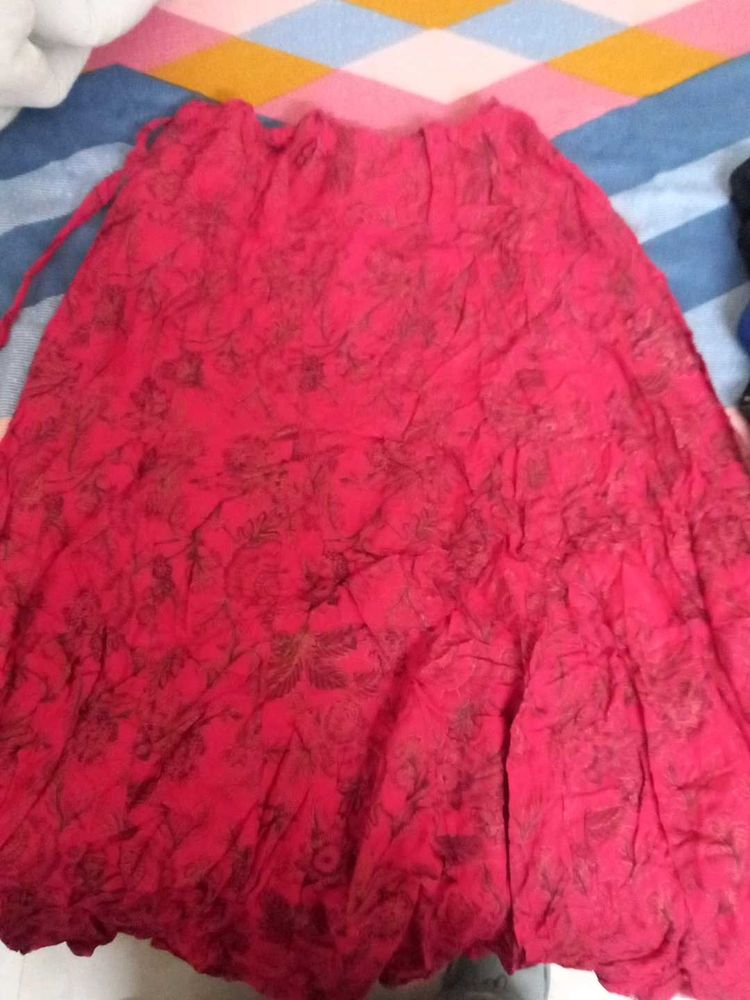 Red Floral Print Skirt