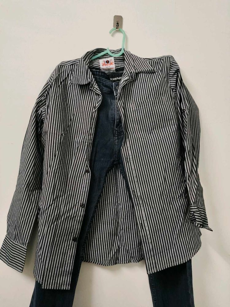 Striped Shirt With Faded Carbon Black Pant