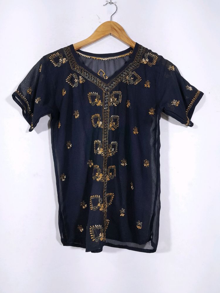 Black Chikankari Top(Womens)