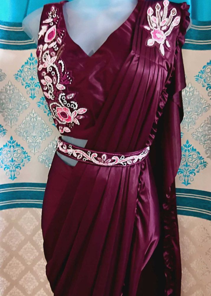 Deep Wine Ready To Wear Saree 42 Bust