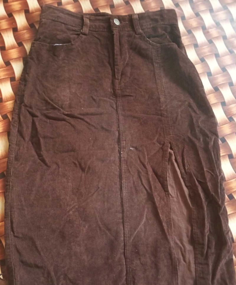 Brown Corduroy Midi Skirt