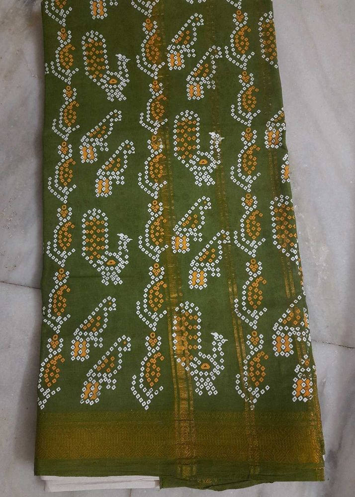 Odisha Handloom Olive Green Printed Cotton Saree
