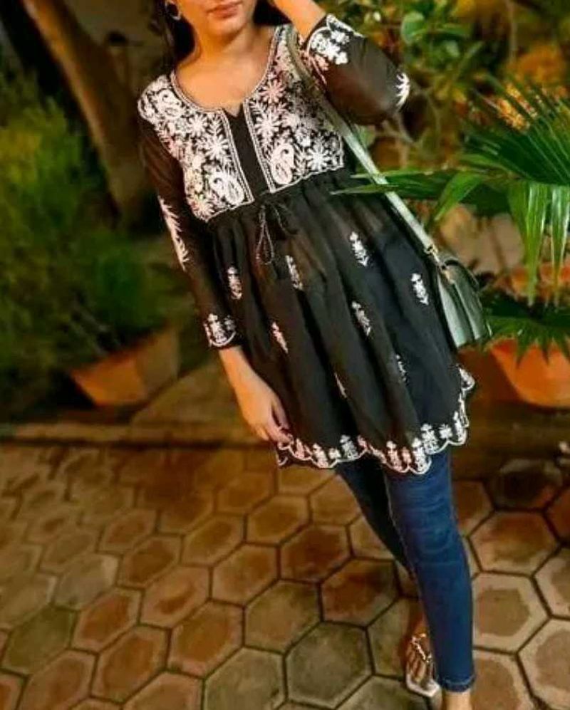 Embroidered Black Tunic Top