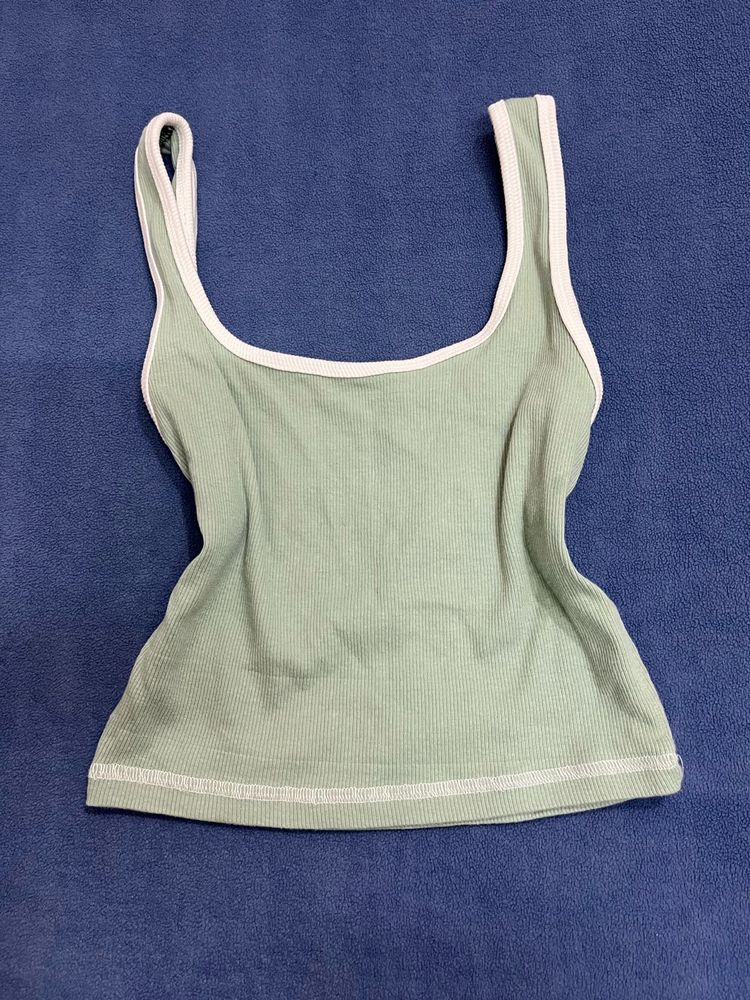 Sage green ribbed sleeveless crop top