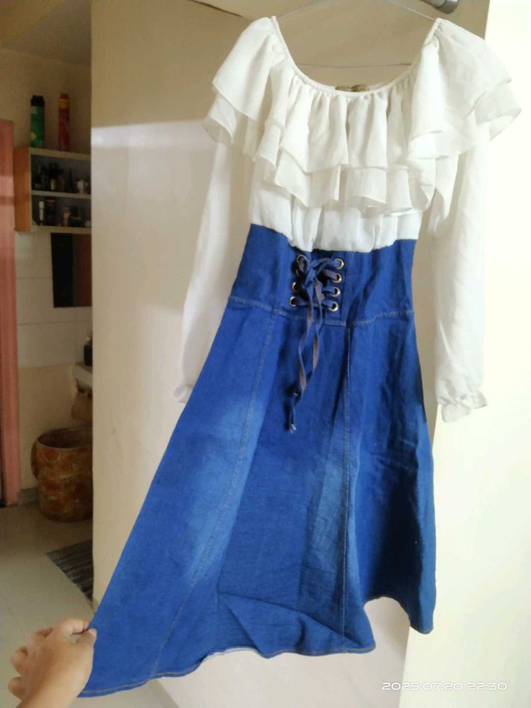 Denim &amp; Ruffle Dress