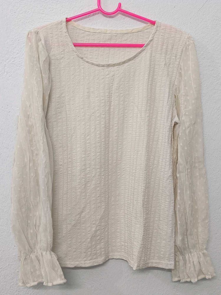 Ivory Long Sleeve Ruffle Top