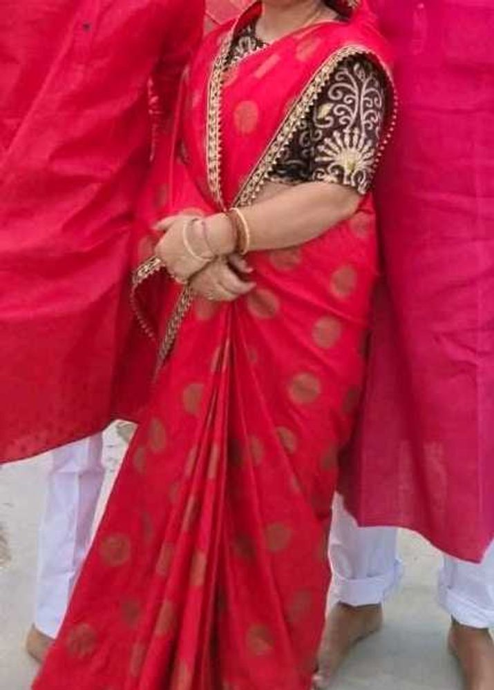 Elegant Red Polka Dot Saree