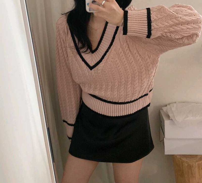 Cute Pink V-Neck Sweater