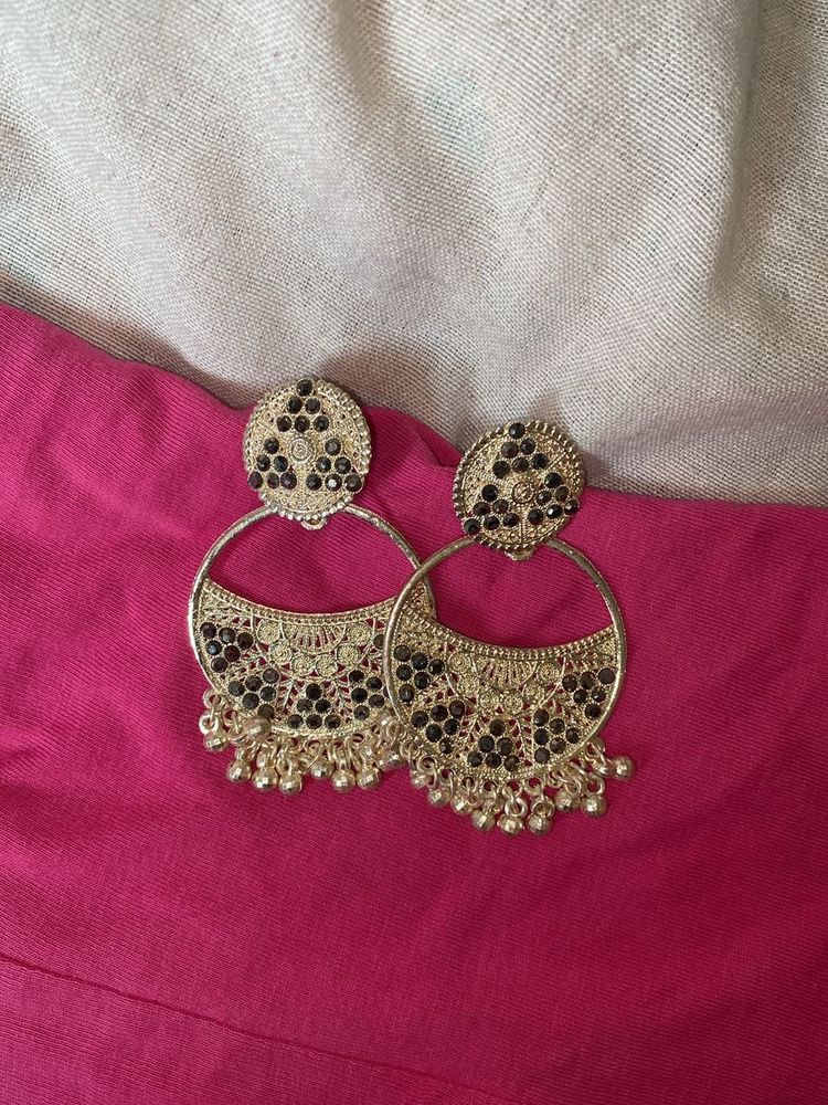 Silver With Small Black Rhinestone Earrings