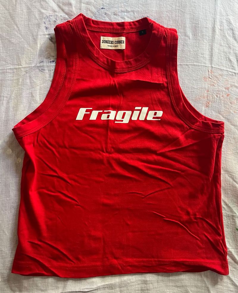 Red 'Fragile' Graphic Tank Top