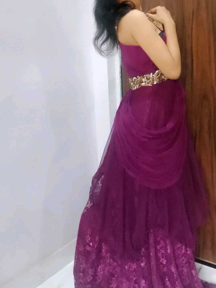 Elegant Purple Embellished Gown