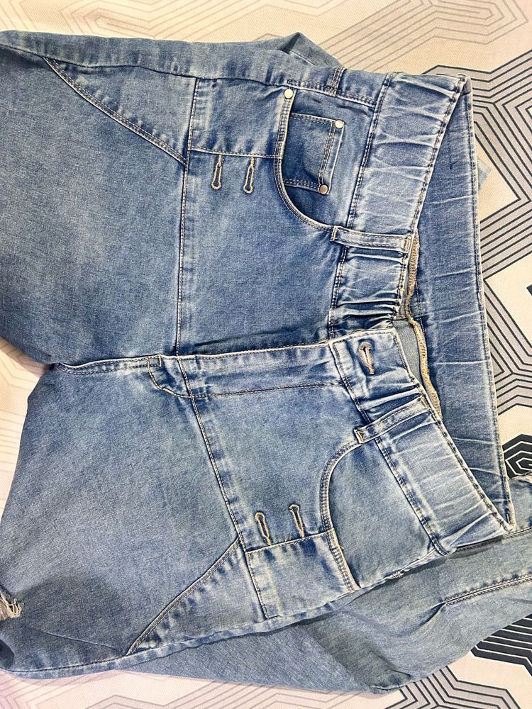 Light Blue Pleated Denim Jogger Jeans