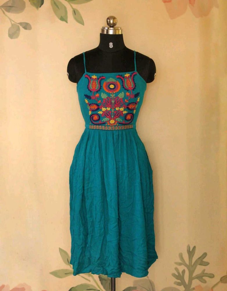Boho Embroidered Teal Sundress