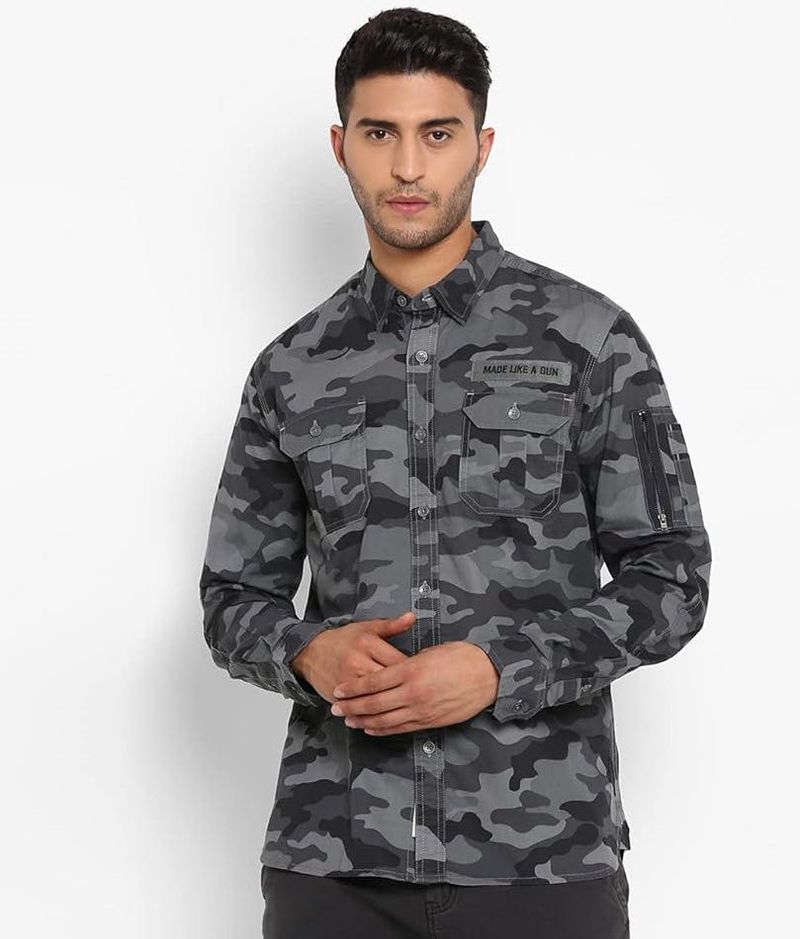 Camo Print Button-Down Shirt
