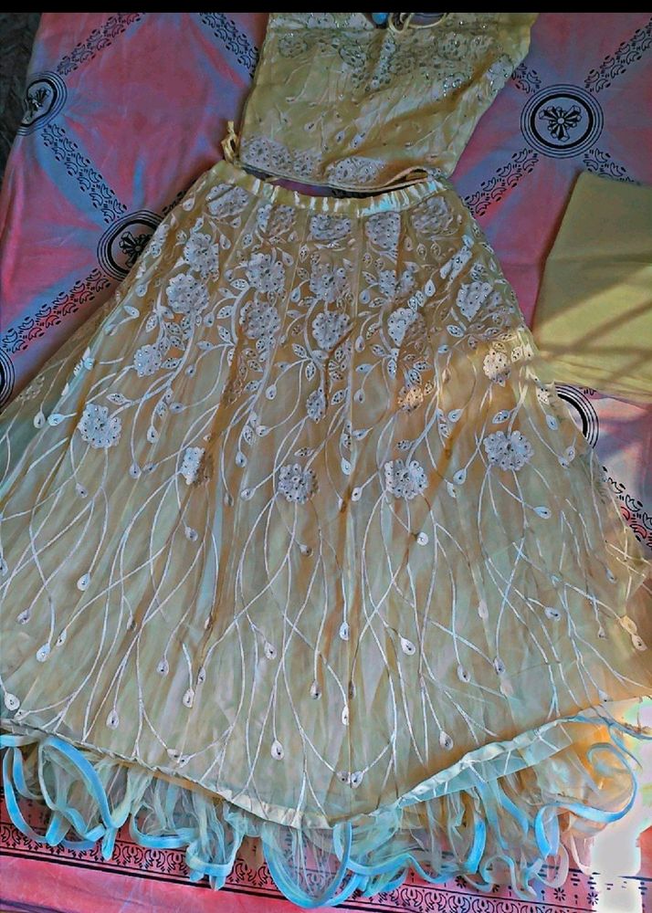Yellow Gown With Dupatta And Stitched Blouse