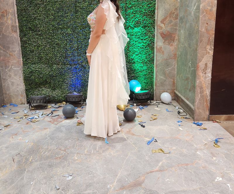 Crop Top With Plazo and Ruffle Neckline duppata