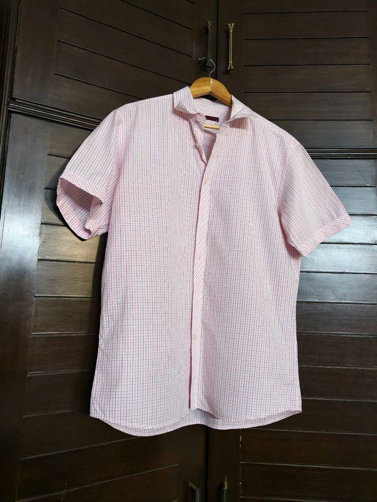 Men Pink Checks Regular Fit Half Sleeve Shirt