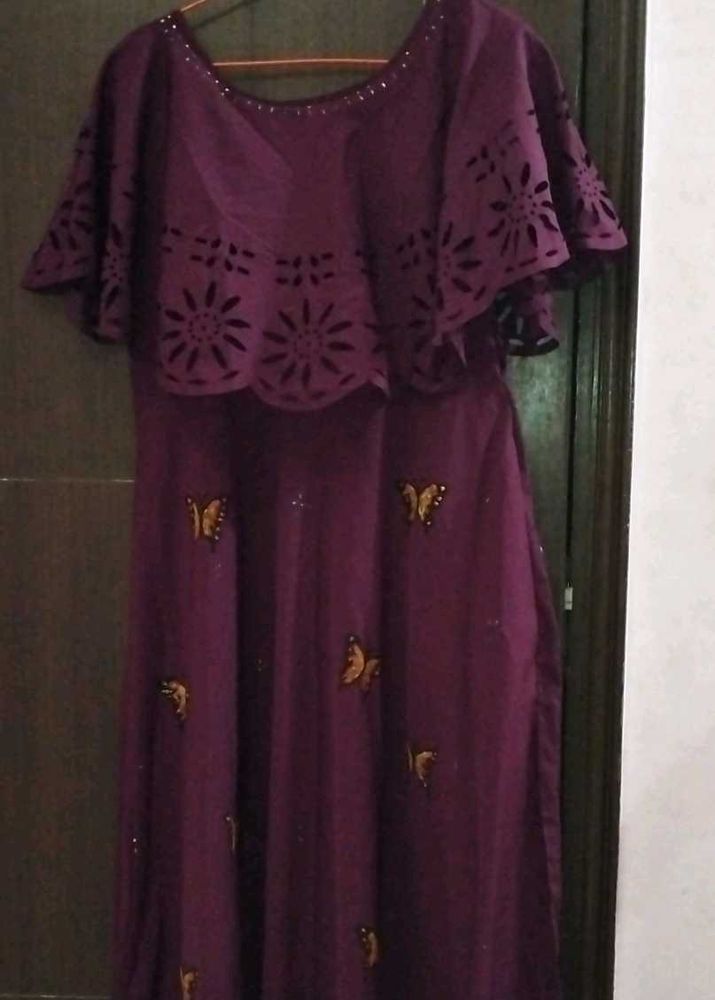 Elegant Hand Painted Design Long Frock