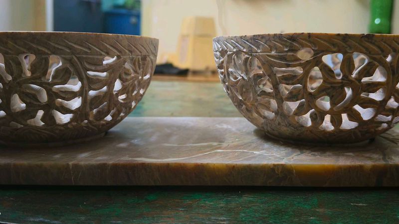 Stone Bowl And Plate.(RAJASTHANI Expensive Work)