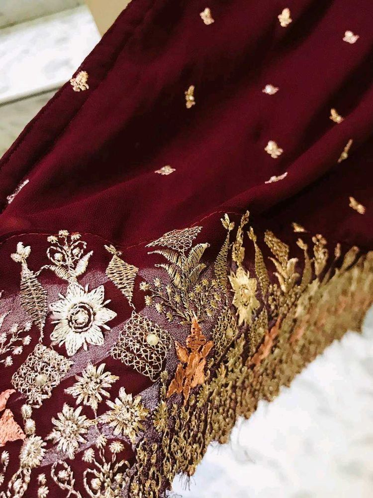 Burgundy Embroidered Fabric