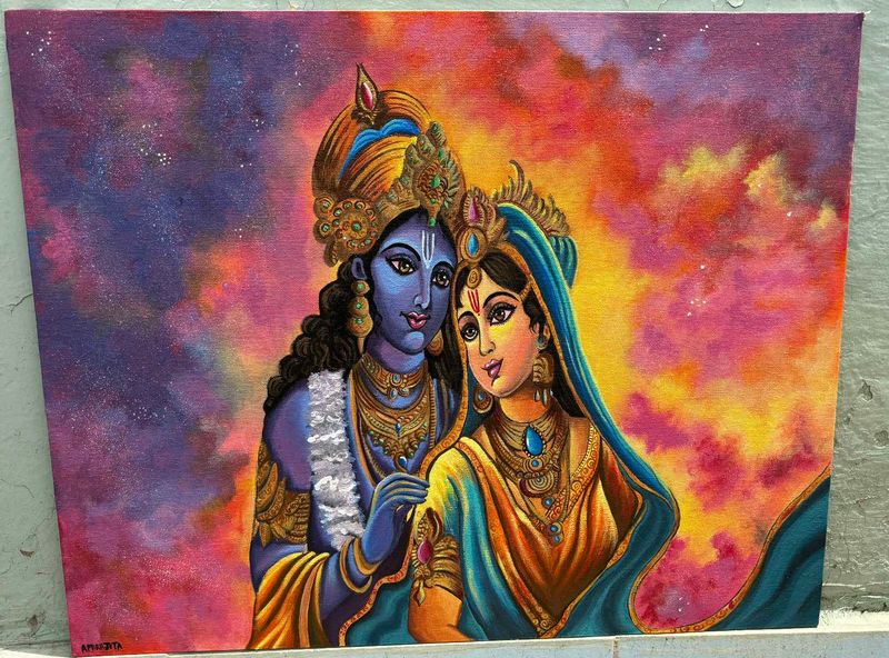 Abstract Radha Krishna Canvas Painting 16×20Inches