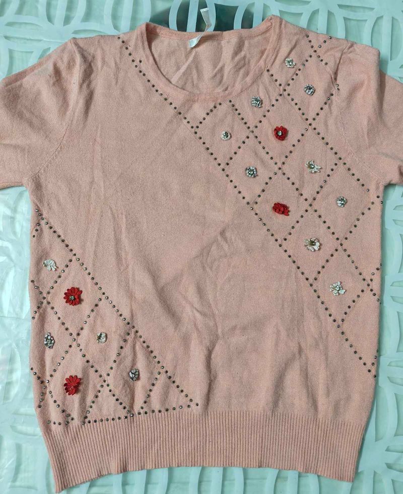 Peach Color Pre Winter Top In Sale
