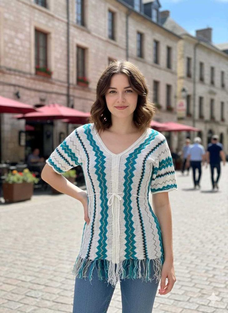 Zigzag Knit Top with Fringe