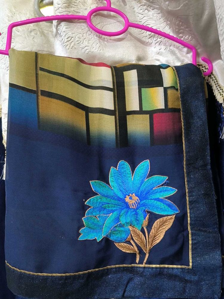 Elegant Blue Floral Saree