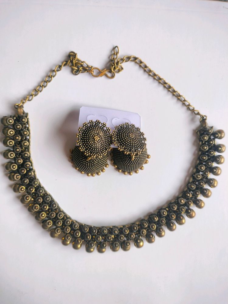 Brass Oxidised Jewellery Set