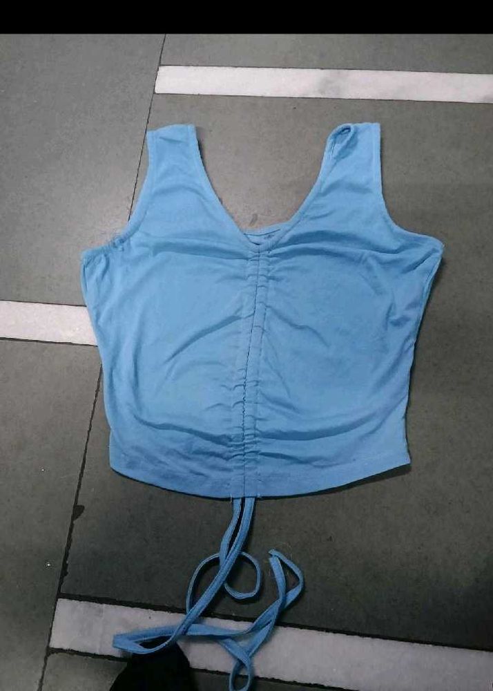 Blue Drawstring Crop Top