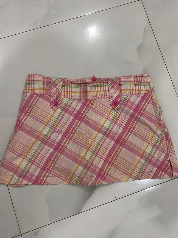 Pink Plaid Mini Skirt